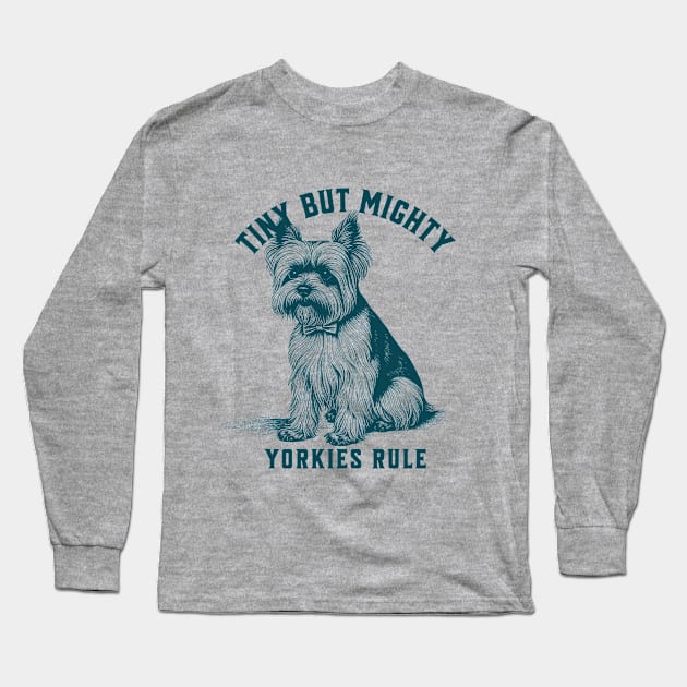 Vintage Dog Yorkie Fun Retro Style Graphic Illustration Long Sleeve T-Shirt by Tintedturtles